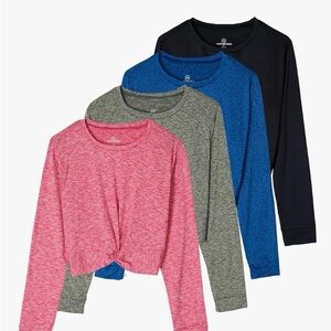 Real Essentials 4 Pack: Women's Dry-Fit Long-Sleeve Twist Front T-Shirt - Small